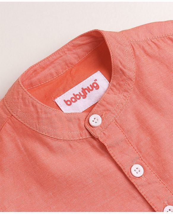Babyhug 100% Cotton Full Sleeves Solid Color Kurta Style Shirt - Orange