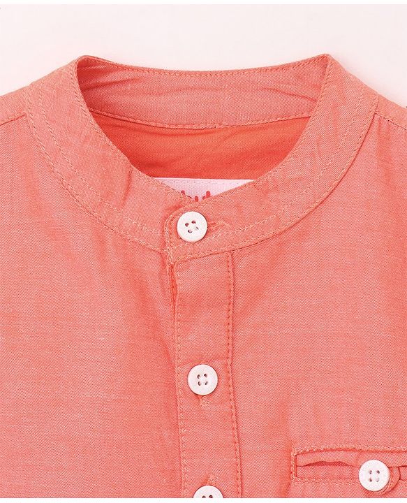 Babyhug 100% Cotton Full Sleeves Solid Color Kurta Style Shirt - Orange