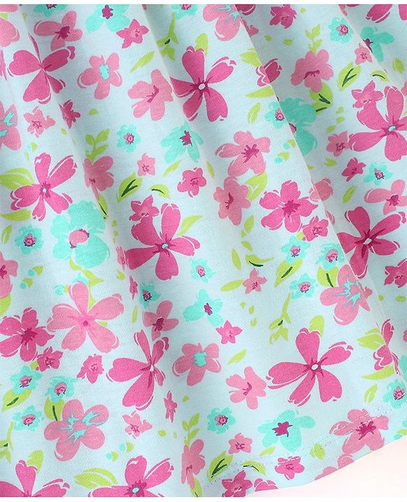 Babyhug 100% Cotton Knit Sleeveless Frocks with Bow Applique Stripes & Floral Print Pack of 2 - Pink & Mint