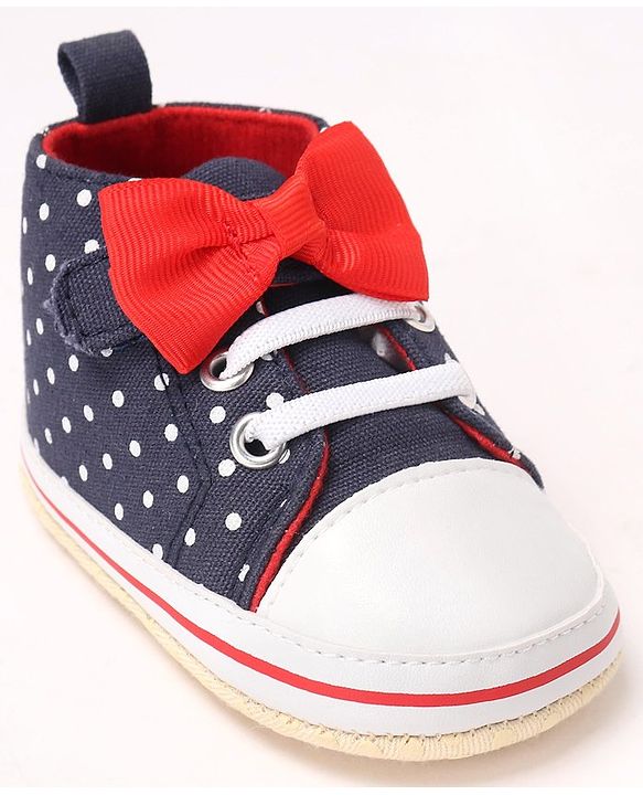 Cute Walk by Babyhug Slip On Booties with Bow Applique & Polka Dots Print - Blue