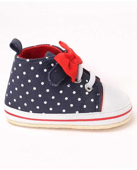 Cute Walk by Babyhug Slip On Booties with Bow Applique & Polka Dots Print - Blue