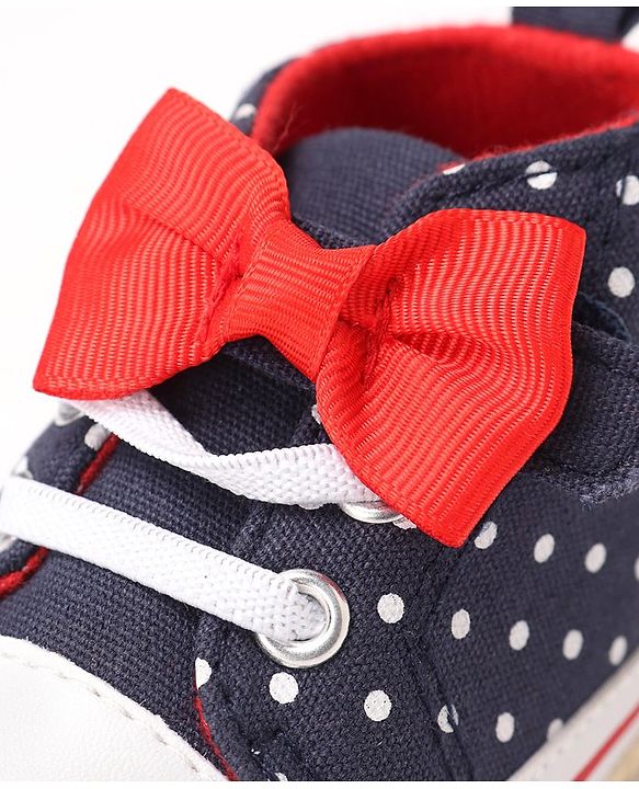 Cute Walk by Babyhug Slip On Booties with Bow Applique & Polka Dots Print - Blue