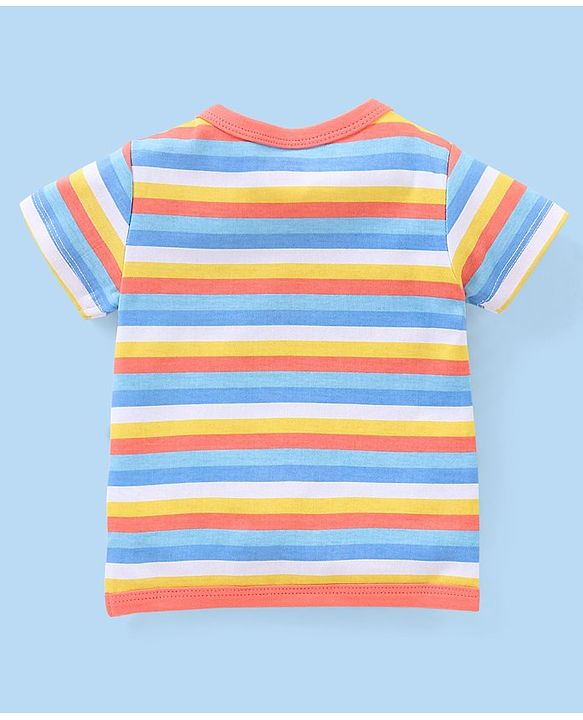 Babyhug 100% Cotton Half Sleeves Vests Stripes & Koala Print Pack of 3 - Light Yellow Sky Blue & Orange