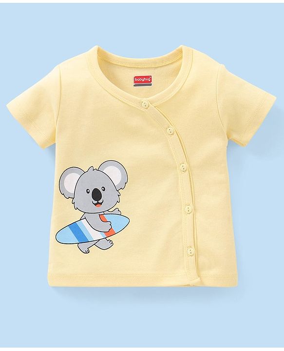 Babyhug 100% Cotton Half Sleeves Vests Stripes & Koala Print Pack of 3 - Light Yellow Sky Blue & Orange