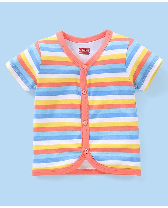 Babyhug 100% Cotton Half Sleeves Vests Stripes & Koala Print Pack of 3 - Light Yellow Sky Blue & Orange