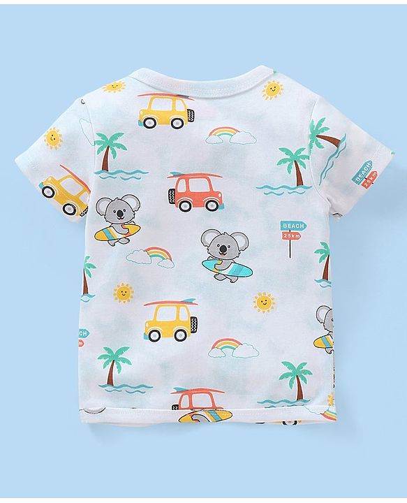 Babyhug 100% Cotton Half Sleeves Vests Stripes & Koala Print Pack of 3 - Light Yellow Sky Blue & Orange