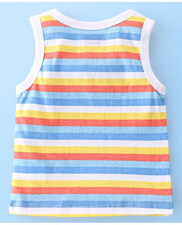Babyhug 100% Cotton Sleeveless Beach Printed & Stripe Sando Pack of 3 - Multicolour