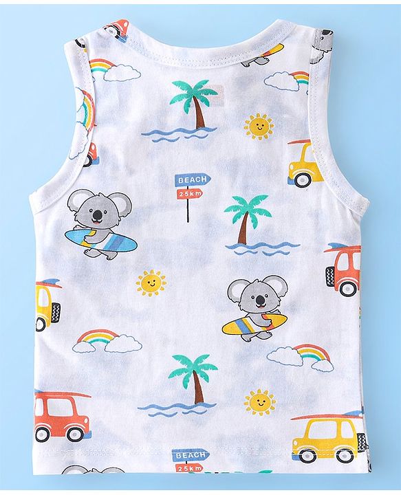 Babyhug 100% Cotton Sleeveless Beach Printed & Stripe Sando Pack of 3 - Multicolour