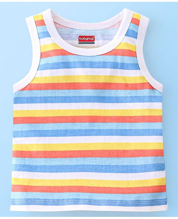 Babyhug 100% Cotton Sleeveless Beach Printed & Stripe Sando Pack of 3 - Multicolour