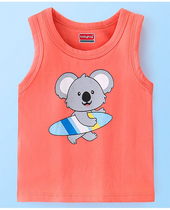 Babyhug 100% Cotton Sleeveless Beach Printed & Stripe Sando Pack of 3 - Multicolour