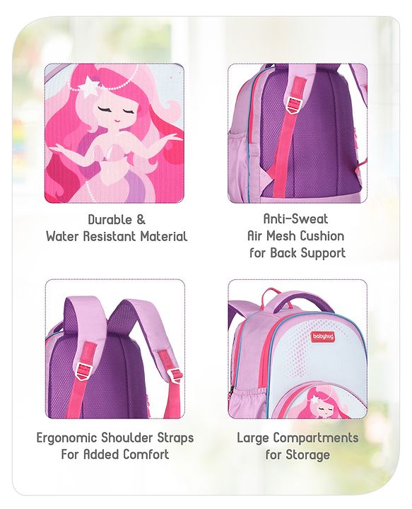 Babyhug School Backpack Mermaid Purple - 15.5 Inches