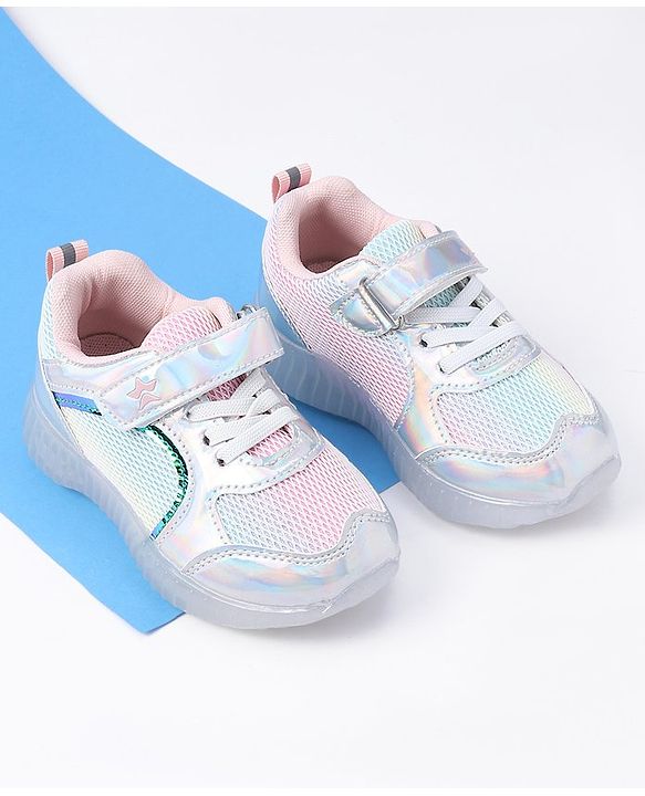 Cute Walk by Babyhug Holographic Sneakers with Velcro Closure - Silver