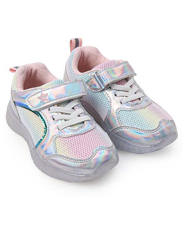 Cute Walk by Babyhug Holographic Sneakers with Velcro Closure - Silver