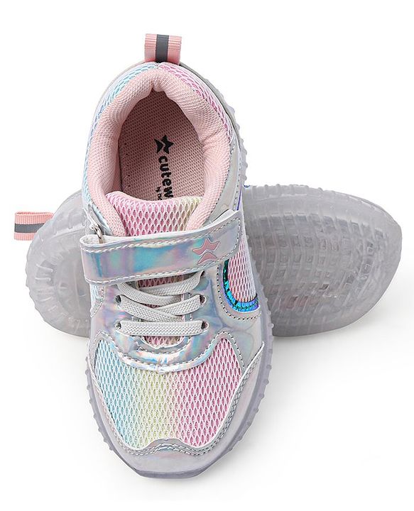 Cute Walk by Babyhug Holographic Sneakers with Velcro Closure - Silver