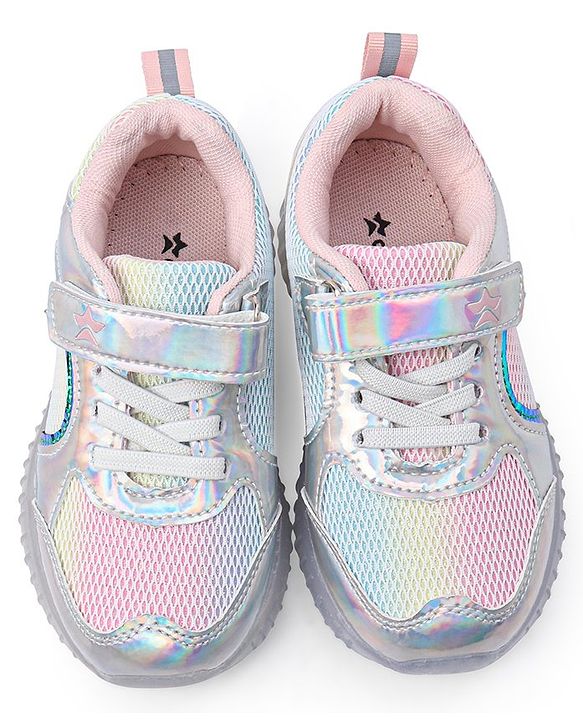 Cute Walk by Babyhug Holographic Sneakers with Velcro Closure - Silver