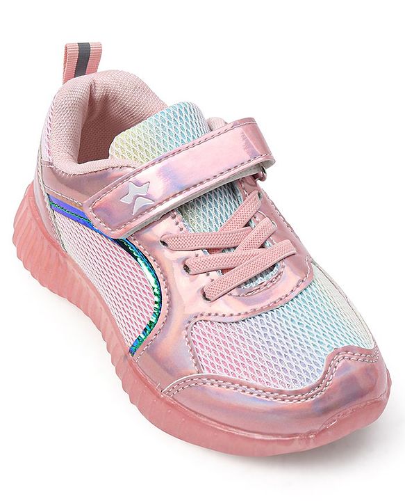 Cute Walk by Babyhug Holographic Sneakers with Velcro Closure - Pink