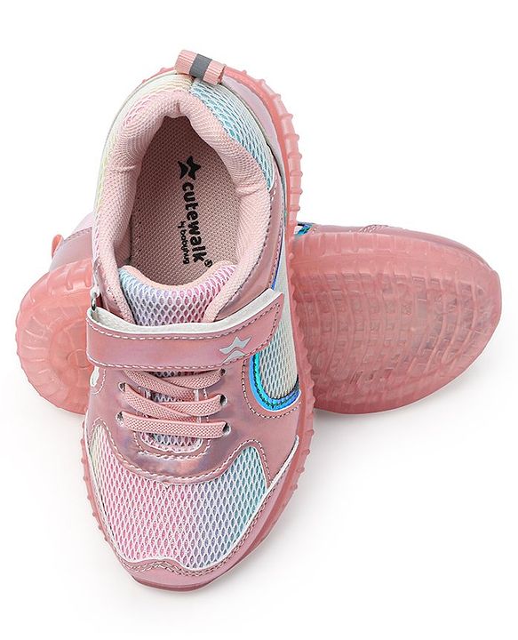 Cute Walk by Babyhug Holographic Sneakers with Velcro Closure - Pink