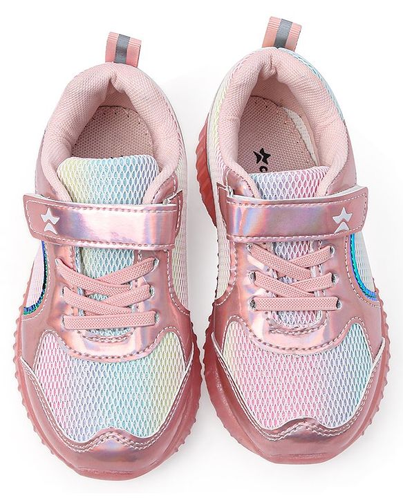 Cute Walk by Babyhug Holographic Sneakers with Velcro Closure - Pink