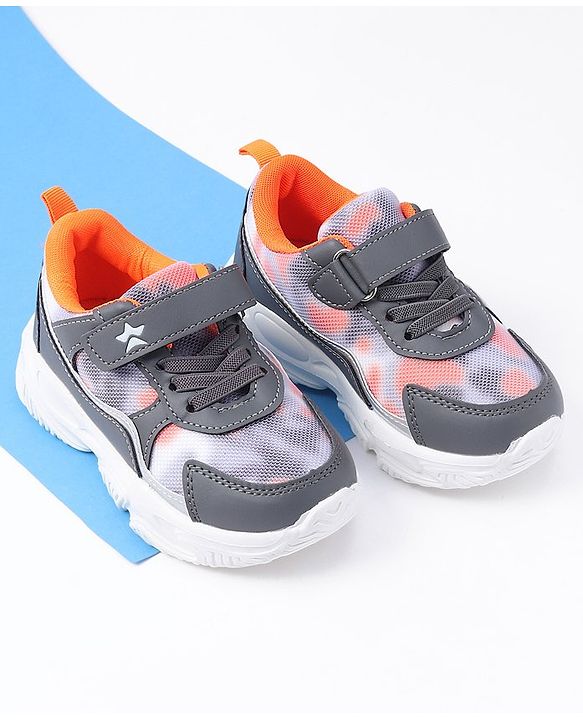 Cute Walk by Babyhug Color Block Sneakers with Velcro Closure - Dark Grey