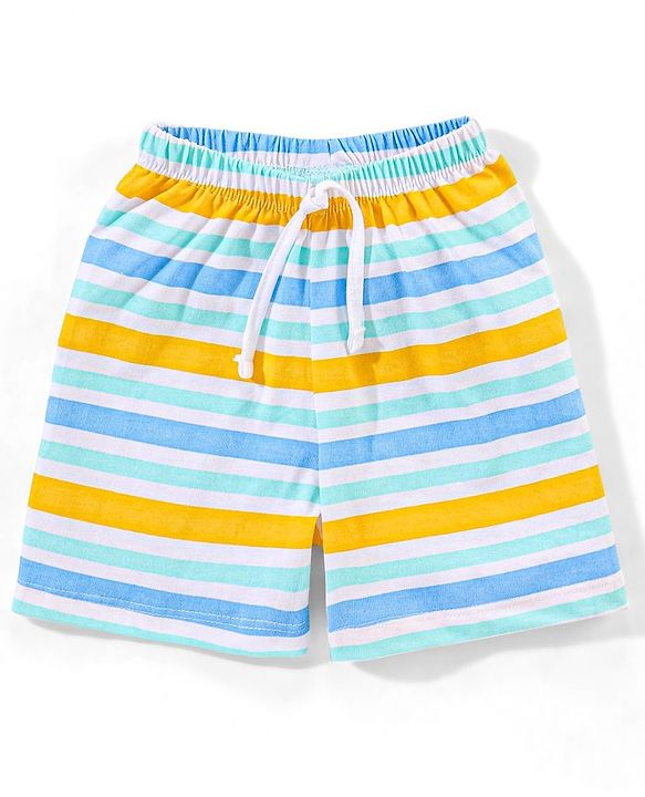 Babyhug Cotton  Mid Thigh Length Shorts Striped Pack of 3 - Blue