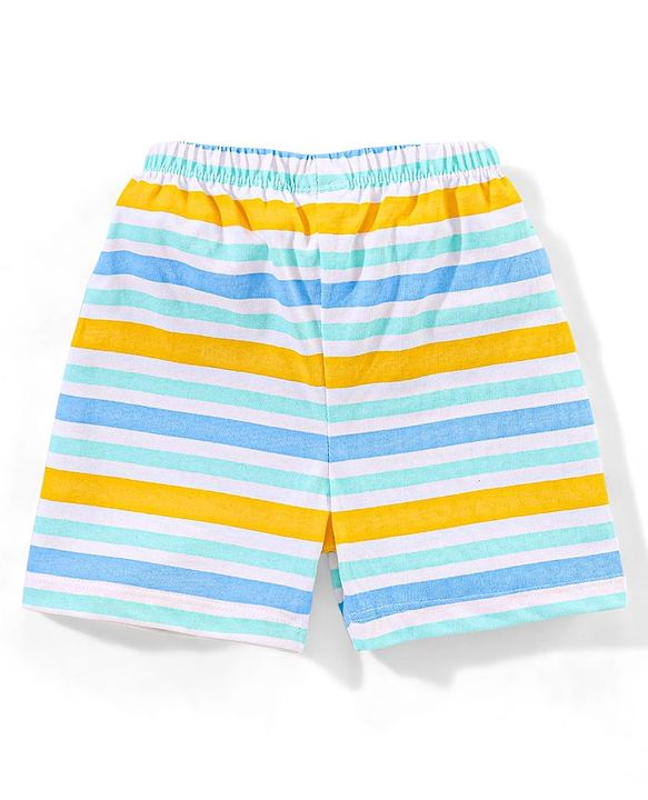 Babyhug Cotton  Mid Thigh Length Shorts Striped Pack of 3 - Blue