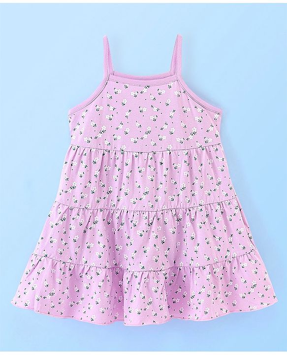 Babyhug 100% Cotton Knit Singlet Sleeves Frock & Bloomer With Floral Print - Lilac