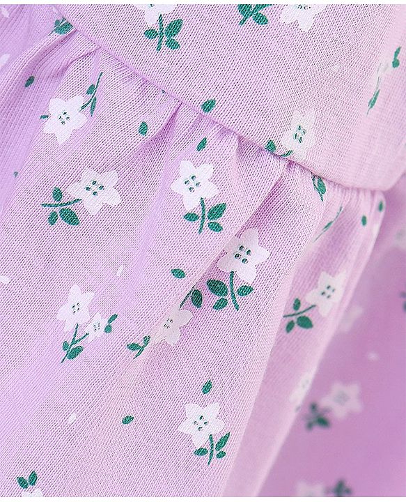 Babyhug 100% Cotton Knit Singlet Sleeves Frock & Bloomer With Floral Print - Lilac