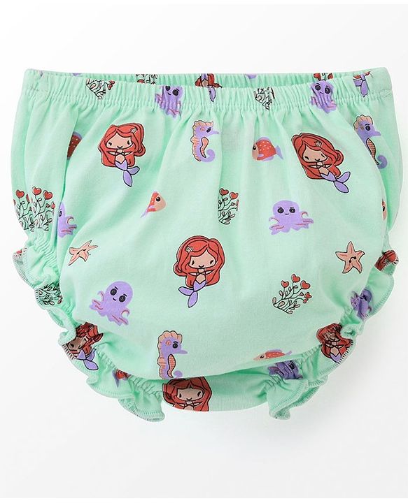Babyhug 100% Cotton Knit Short Sleeves Floral Printed Frock with Bloomer and Bow Applique - Mint Green