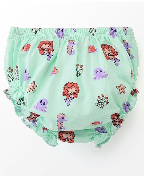Babyhug 100% Cotton Knit Short Sleeves Floral Printed Frock with Bloomer and Bow Applique - Mint Green