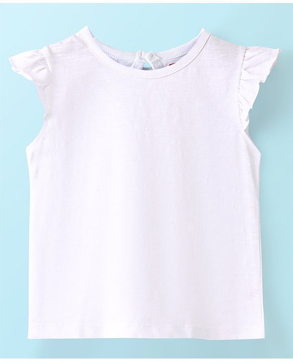 Babyhug 100% Cotton Knit Floral Print Frock with Frill Sleeves Inner Tee - Peach & White