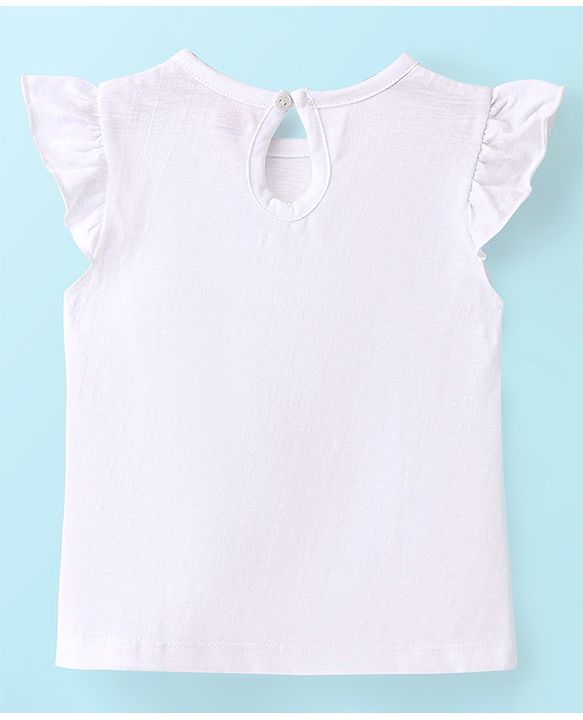 Babyhug 100% Cotton Knit Floral Print Frock with Frill Sleeves Inner Tee - Peach & White