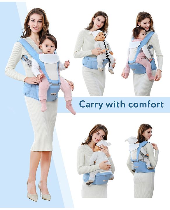 Babyhug Imperial 5-in-1 Baby Carrier with Hip Seat: Front, back & hip carrying positions, Adjustable head support, Padded straps, Breathable fabric, Pressure-relieving waist belt, Side storage pockets, Supports up to 15kg- Grey