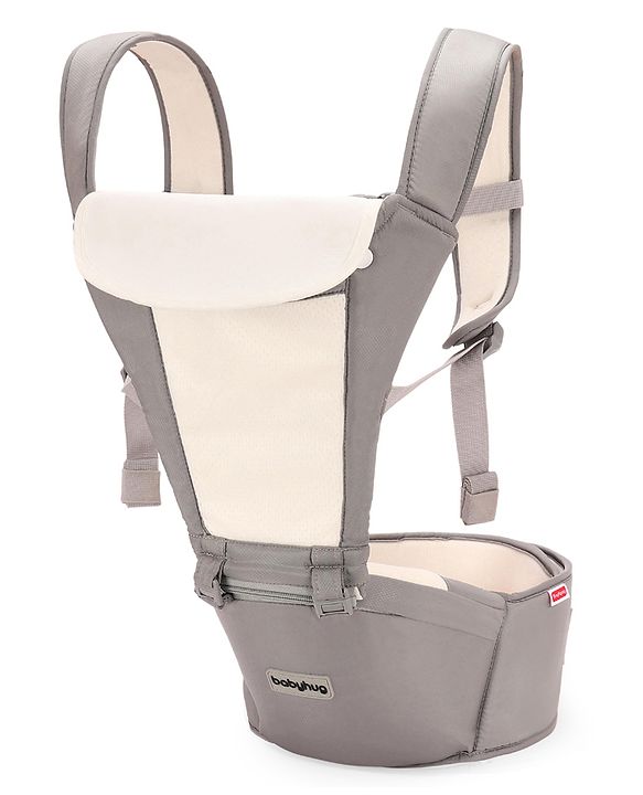 Babyhug Imperial 5-in-1 Baby Carrier with Hip Seat: Front, back & hip carrying positions, Adjustable head support, Padded straps, Breathable fabric, Pressure-relieving waist belt, Side storage pockets, Supports up to 15kg- Grey