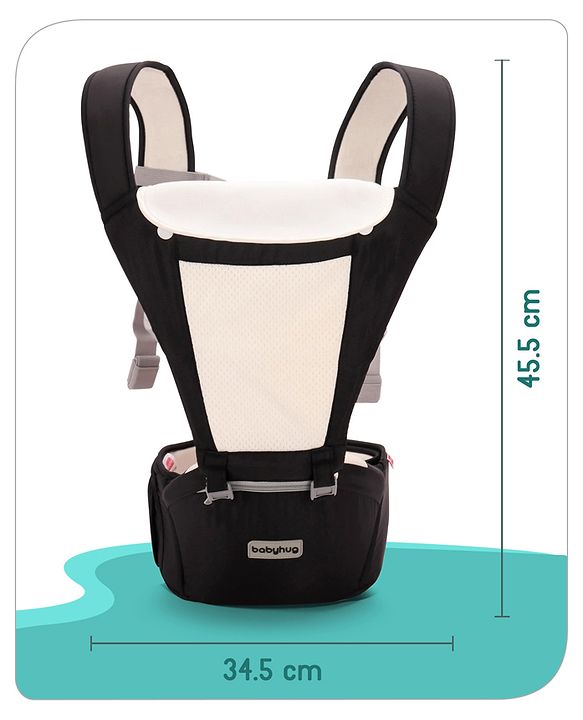 Babyhug Imperial 5-in-1 Baby Carrier with Hip Seat: Front, back & hip carrying positions, Adjustable head support, Padded straps, Breathable fabric, Pressure-relieving waist belt, Side storage pockets, Supports up to 15kg- Grey