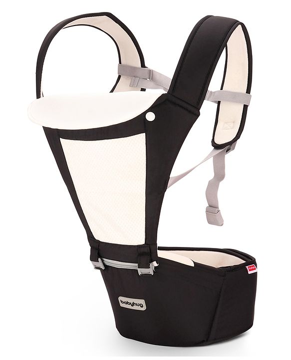 Babyhug Imperial 5-in-1 Baby Carrier with Hip Seat: Front, back & hip carrying positions, Adjustable head support, Padded straps, Breathable fabric, Pressure-relieving waist belt, Side storage pockets, Supports up to 15kg- Grey