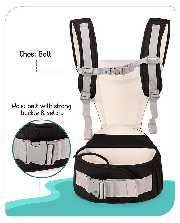 Babyhug Imperial 5-in-1 Baby Carrier with Hip Seat: Front, back & hip carrying positions, Adjustable head support, Padded straps, Breathable fabric, Pressure-relieving waist belt, Side storage pockets, Supports up to 15kg- Grey