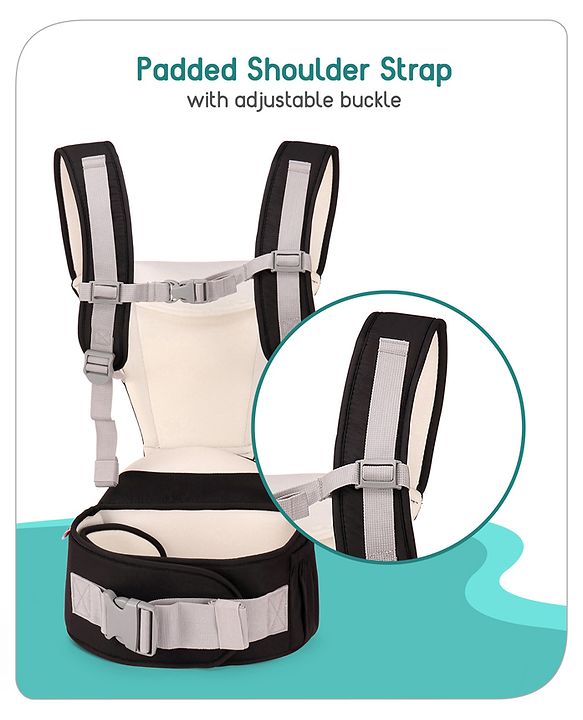 Babyhug Imperial 5-in-1 Baby Carrier with Hip Seat: Front, back & hip carrying positions, Adjustable head support, Padded straps, Breathable fabric, Pressure-relieving waist belt, Side storage pockets, Supports up to 15kg- Grey