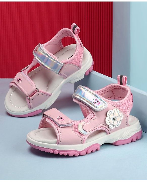 Cute Walk by Babyhug Sandals With Velcro Closure Floral Applique- Pink