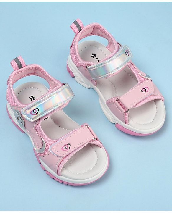 Cute Walk by Babyhug Sandals With Velcro Closure Floral Applique- Pink