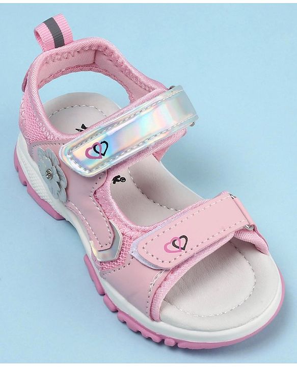Cute Walk by Babyhug Sandals With Velcro Closure Floral Applique- Pink