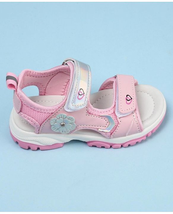 Cute Walk by Babyhug Sandals With Velcro Closure Floral Applique- Pink