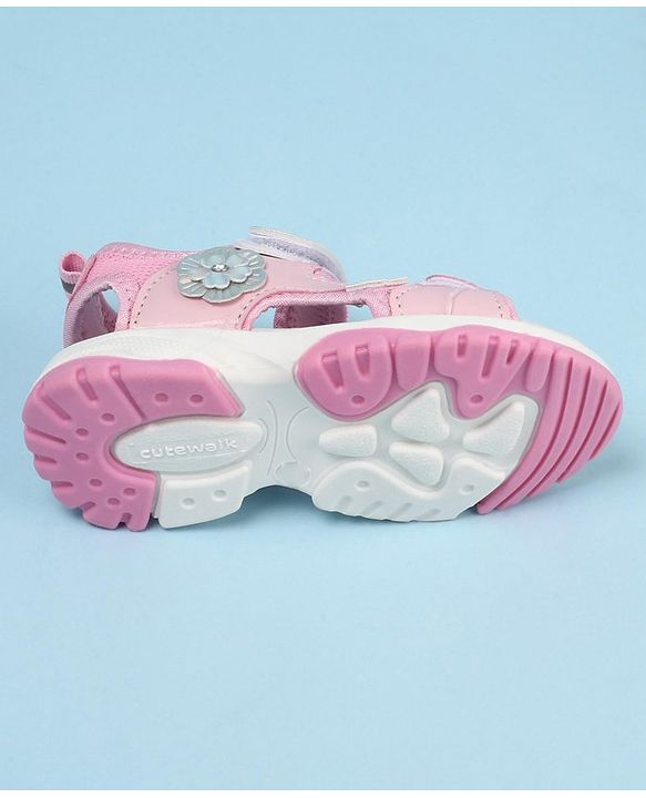 Cute Walk by Babyhug Sandals With Velcro Closure Floral Applique- Pink