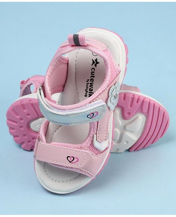 Cute Walk by Babyhug Sandals With Velcro Closure Floral Applique- Pink