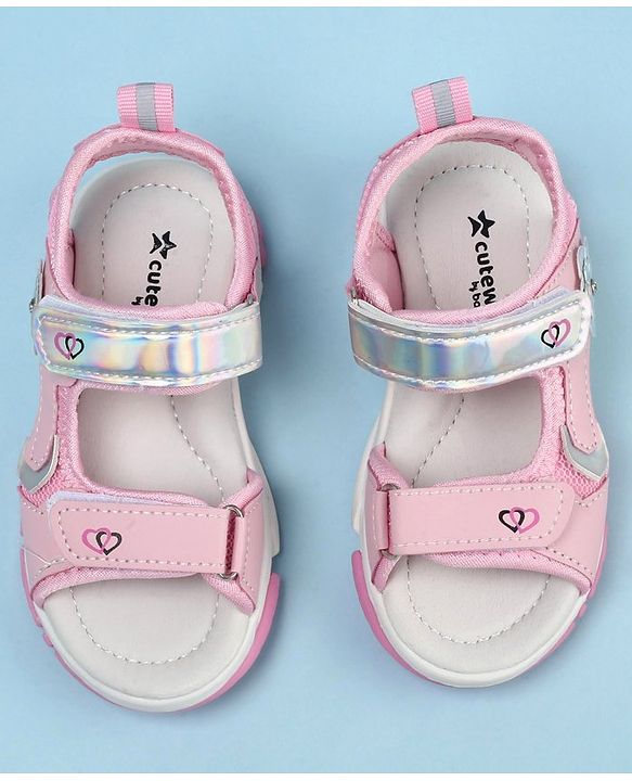 Cute Walk by Babyhug Sandals With Velcro Closure Floral Applique- Pink