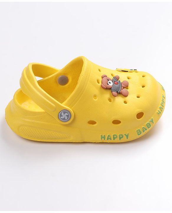 Cute Walk by Babyhug Teddy Applique Clogs with Back Strap - Yellow