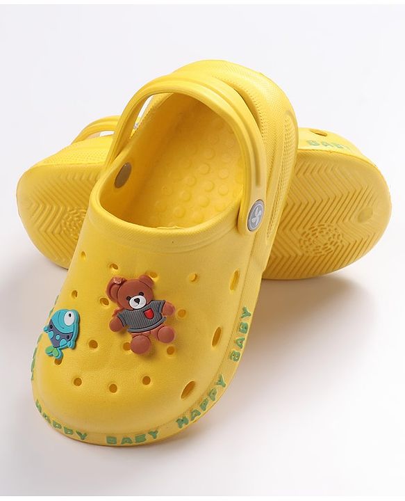 Cute Walk by Babyhug Teddy Applique Clogs with Back Strap - Yellow