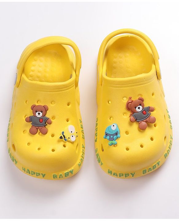 Cute Walk by Babyhug Teddy Applique Clogs with Back Strap - Yellow