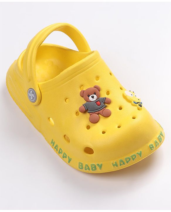 Cute Walk by Babyhug Teddy Applique Clogs with Back Strap - Yellow