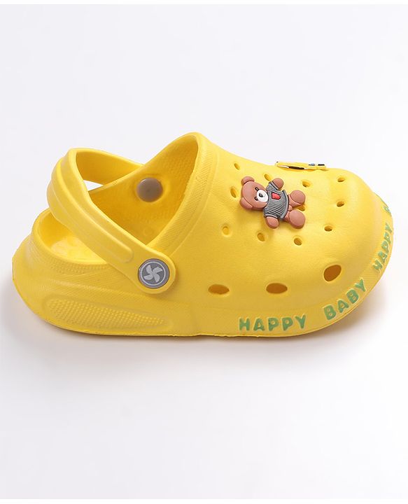 Cute Walk by Babyhug Teddy Applique Clogs with Back Strap - Yellow