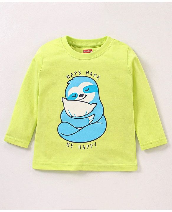 Babyhug Cotton Knit Full Sleeves Night Suit Sloth Print - Green